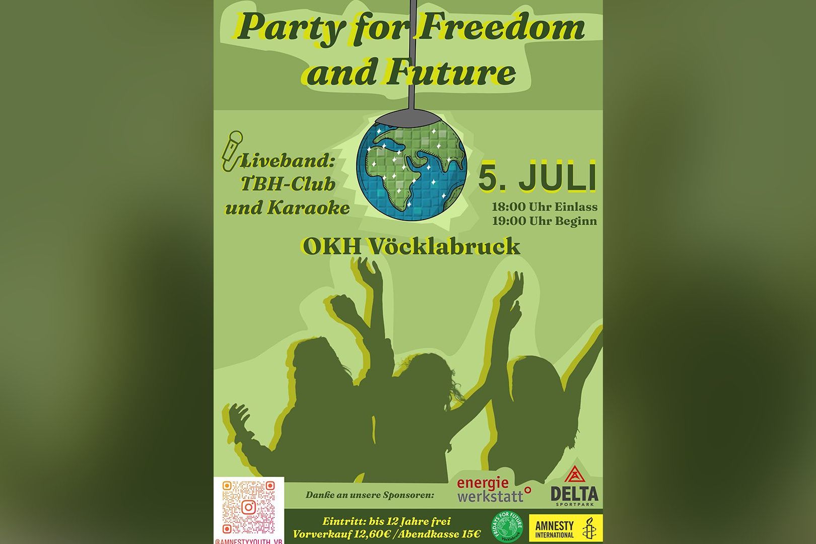 Energiewerkstatt unterstützt Party for Freedom and Future am Freitag, 5. Juli 42 Sommerfest Amnesty Friday Plakat uai